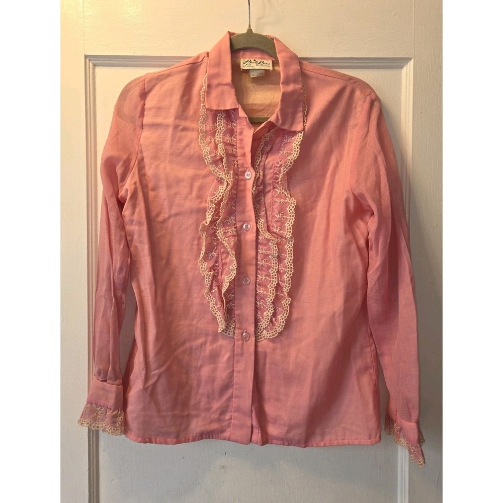 Vintage 70's Phil Rose Pink And Lace Western Blouse. 13/14